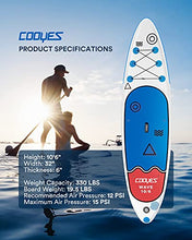 Load image into Gallery viewer, Cooyes Premium Inflatable Stand Up Paddle Board (6 inches Thick) with SUP Accessories &amp; Backpack, Dry Bag, Adjustable Kayak Seat, Large Fin, Leash, Paddle and Pump, Standing Boat for Youth &amp; Adult
