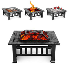 Load image into Gallery viewer, HEMBOR 32'' Outdoor Fire Pit Table, Multi-Purpose Square Fireplace, Backyard Patio Garden Outside Wood Burning Heater, BBQ, Ice Pit, with BBQ Frames&amp;Waterproof Cover, Suitable for Party, Picnic, Camp
