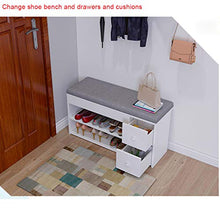 Load image into Gallery viewer, 2 Tier Shoe Rack Bench with Cushion &amp; 2 Drawer, shamoluotuo Shoe Organizer Sponge Padded Seat, Entryway Seat Storage Shelf, Storage Cabinet Hallway Furniture, Storage Stool for Home Entryway (White)

