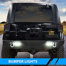 Load image into Gallery viewer, Rear Bumper Compatible with 2007-2018 Jeep Wrangler JK &amp; Unlimited Rock Crawler Bumper w/2" Hitch Receiver, D-Ring, LED Lights (Textured Black)
