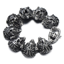 Load image into Gallery viewer, COOLSTEELANDBEYOND Gothic Biker Large Lion Head Link Bracelet for Men Stainless Steel Silver Black Two-Tone
