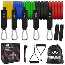 Load image into Gallery viewer, Whatafit Resistance Bands Set (11pcs), Exercise Bands with Door Anchor, Handles, Waterproof Carry Bag, Legs Ankle Straps for Resistance Training, Physical Therapy, Home Workouts
