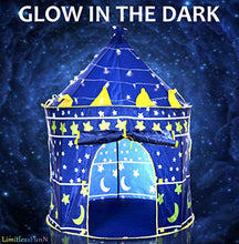 Load image into Gallery viewer, LimitlessFunN Kids Play Tent with Star Lights &amp; Carrying Case [ Pop Up Portable Glow in The Dark Stars Blue ] Children Castle Playhouse for Girls &amp; Boys, Indoor &amp; Outdoor Use
