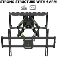 Load image into Gallery viewer, USX MOUNT Full Motion TV Wall Mount for Most 47-84 inch Flat Screen/LED/4K TVs, TV Mount Bracket Dual Swivel Articulating Tilt 6 Arms, Max VESA 600x400mm, Holds up to 132lbs, Arms Up to 16" Wood Stud
