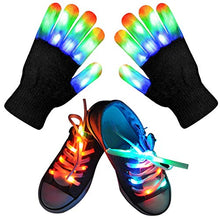 Load image into Gallery viewer, Led Finger Gloves, Kids Led Gloves LED Shoelaces Set Light Up Toys for Boys Girls, Flashing Gloves for Christmas Thanksgiving Birthday Glow Halloween Costume Party

