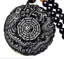 Load image into Gallery viewer, c1lint7785631 Pure Natural Obsidian Pendant Necklace Obsidian Crystal Pendant Necklace Pattern with Extend Bead Chain for Men or Women (Dragon Phoenix Gossip)
