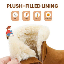 Load image into Gallery viewer, LseLom Girls Boots Kids Soft Plush Lining Fur Collar Warm Ankle Snow Boots with Zipper Winter Flat Bootie Indoor Outdoor Shoes for Toddler Girls 9 US Brown
