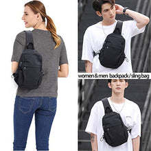 Load image into Gallery viewer, Small Black Sling Crossbody Backpack Shoulder Bag for Men Women, Lightweight One Strap Backpack Sling Bag Backpack for Hiking Walking Biking Travel Cycling USB Charger Port-Nylon
