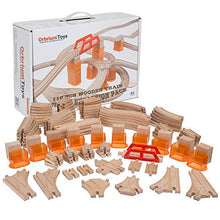 Load image into Gallery viewer, Orbrium Toys Multi-Level 110 Piece Wooden Train Bulk Track Expansion Pack with Stackable Track Riser Stabilizers Compatible with Thomas The Tank Engine Brio Chuggington Melissa &amp; Doug Imaginarium Set
