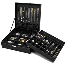 Load image into Gallery viewer, ProCase Jewelry Box Organizer for Women Girls, Two Layer Jewelry Display Storage Holder Case for Necklace Earrings Bracelets Rings Watches -Black
