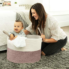 Load image into Gallery viewer, Luxury Little XXXL Nursery Storage Basket :: 100% Cotton Rope Hamper with Handles :: Sturdy Baby Bin Organizer for Laundry Toys Blankets Pillows :: 22 x 22 x 14 Off White/Beige
