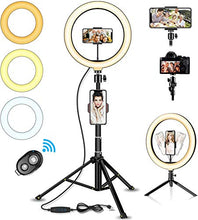 Load image into Gallery viewer, 10" Selfie Ring Light with Tripod Stand &amp; Cell Phone Holder for Live Stream/Makeup, Dimmable Led Camera Ringlight for YouTube TikTok/Photography Compatible for iPhone and Android Phone
