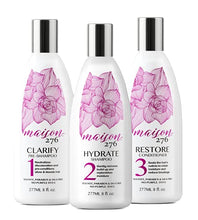 Load image into Gallery viewer, Maison 276 CLARIFY + HYDRATE + RESTORE Trio for Silver and Blonde Hair. Paraben, Sulfate, and DEA free. No Purple Dye. Pack of 3 – 8 oz. bottles
