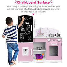 Load image into Gallery viewer, Best Choice Products Wooden Pretend Play Kitchen Toy Set for Kids w/ Chalkboard, Marble Backdrop, Realistic Design, Sounds, 7 Accessories Included - Pink
