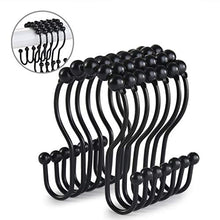 Load image into Gallery viewer, Goowin Shower Curtain Hooks, 12 Pcs Shower Curtain Rings, Stainless Steel Roller Rust-Resistant Balance Sliding Anti-Drop Double Shower Hooks for Curtain Bathroom Shower Curtains (Black)
