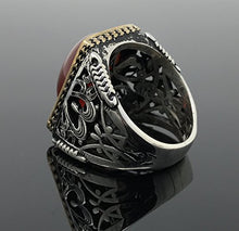 Load image into Gallery viewer, KAR 925K Stamped Sterling Silver Red Agate (Aqeeq) Men's Large Ring I1N (13)
