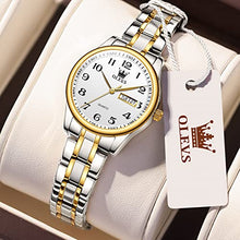 Load image into Gallery viewer, Small Dial Silver and Gold Watches for Women,Fashion Ladies Day and Date Watch,Stainless Steel Lady Wristwatch Large Number,OLEVS Waterproof Woman Watches Two Tone Dress Female Watch relojes de Mujer
