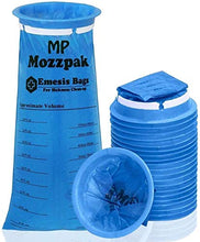 Load image into Gallery viewer, MP MOZZPAK Vomit Bags – 24 Pack – 1000ml Emesis Bags – Leak Resistant, Medical Grade, Portable, Disposable Barf Bags, Puke, Throw Up, Nausea Bags for Travel Motion Sickness, Car &amp; Aircraft, Kids, Taxi
