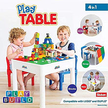 Load image into Gallery viewer, PlayBuild Kids 4 in 1 Play &amp; Build Table Set for Indoor Activity, Outdoor Water Play, Toy Storage &amp; Building Block Fun Includes 2 Toddler Chairs

