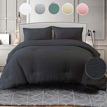 Load image into Gallery viewer, Seersucker Queen Comforter Set Black 3 PCs, All Season Reversible Down Alternative Quilted Duvet Insert, Hypoallergenic Microfiber Filling, Luxury Hotel Quality Bedding Sets in a Bag, Size 90 inch
