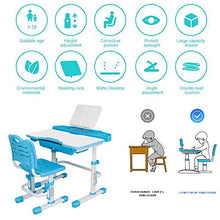 Load image into Gallery viewer, FTF Kids Desk and Chair Set Height Adjustable Children Table and Chair Set, Home School Use Anti-Reflective Children Study Table with LED Light/Reading Board/Pull-Out Drawer (Blue)
