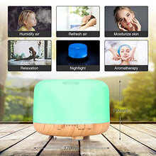 Load image into Gallery viewer, Essential Oil Diffuser, 500ml Diffusers for Essential oils with Remote Control, Ultrasonic Aromatherapy Diffuser Humidifier with Adjustable Mist Mode, 7 Color Changing LED Lights &amp; Waterless Auto-Off
