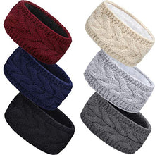 Load image into Gallery viewer, 6 Pieces Winter Cable Knit Headband Fleece Lined Winter Ear Warmer Headband Wrap for Christmas Valentine’s Day Giving (Classic Colors)
