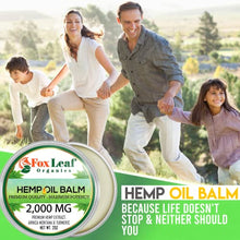Load image into Gallery viewer, Foxleaf Organics Hemp Oil Balm w/Arnica &amp; Turmeric | 2,000 MG | Unscented | All Natural Formula | Made in USA – 2oz

