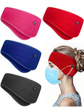 Load image into Gallery viewer, 4 Pieces Ear Warmer Headband Elastic Button Headband Winter Ear Muff Headband (Classic Patterns, Rose Red, Red, Dark Grey, Royal Blue)

