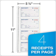 Load image into Gallery viewer, Adams Money and Rent Receipt Book, 2-Part Carbonless, 5-1/4" x 11", Spiral Bound, 200 Sets per Book, 4 Receipts per Page, Sold as 5 Pack, 1000 Sets Total (SC1152)
