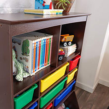 Load image into Gallery viewer, KidKraft Wooden Wall Storage Unit with 8 Plastic Bins and 13 Compartments, Espresso, Gift for Ages 3+

