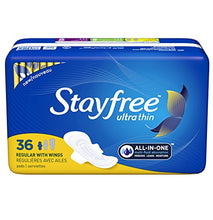Load image into Gallery viewer, Stayfree Ultra Thin Regular Pads with Wings For Women, Reliable Protection and Absorbency of Feminine Moisture, Leaks and Periods, 36 count - Pack of 4
