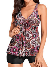 Load image into Gallery viewer, Yonique Women 2 Piece Flowy Tankini Swimsuits with Boyshorts V Neck Swim Tank Tops Bathing Suits Modest Swimwear Mandala XXL
