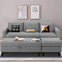 Load image into Gallery viewer, Esright Small Sectional Sofa with Storage Ottoman and Chaise Lounge, 3-Seat Fabric Living Room Furniture Sets, L-Shape Couch Sofa for Small Apartment, Living Room, Gray
