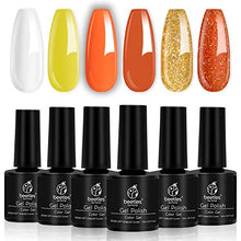 Load image into Gallery viewer, Beetles Pumkin Orange Gel Nail Polish Set, 6 Pcs White Glitter Gel Polish Kit Candy Corn Halloween Nail Polish Gel Kit Art Design, Soak Off LED Gel Nail Lamp Cured, 7.3ml Each Bottle
