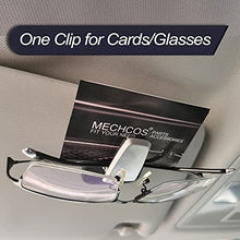 Load image into Gallery viewer, MECHCOS Car Glasses Holder Universal Car Visor Sunglasses Holder Clip Leather Eyeglasses Hanger and Ticket Card Clip Eyeglasses Mount for Car, 2 Packs, Black
