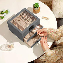 Load image into Gallery viewer, SONGMICS Jewelry Box with Glass Lid, 3-Layer Jewelry Organizer with 2 Drawers, Gift for Loved Ones, Gray UJBC239GY

