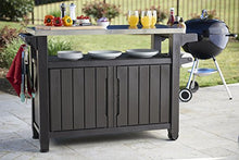 Load image into Gallery viewer, Keter Unity XL Portable Outdoor Table and Storage Cabinet with Hooks for Grill Accessories-Stainless Steel Top for Patio Kitchen Island or Bar Cart, Espresso Brown
