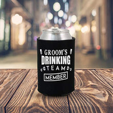 Load image into Gallery viewer, Shop4Ever Groom and Groom’s Drinking Team Member Can Coolie ~ Wedding Bachelor Party Beer Can Sleeve Coolers ~ (Member, Blk, 12 Pk)

