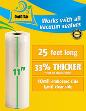 Load image into Gallery viewer, 11" x 25' Rolls (Fits Inside Machine) - 4 Pack (100 feet total) OutOfAir Vacuum Sealer Rolls. Works with FoodSaver Vacuum Sealers. 33% Thicker, BPA Free, Sous Vide, Commercial Grade
