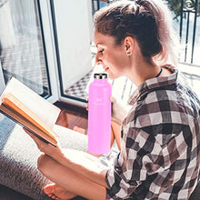Load image into Gallery viewer, OMORC 316 Stainless Steel Water Bottle-34oz,Double Wall Vacuum Insulated Water Bottle,Stay Cold for 48 Hrs,Hot for 24 Hrs, Wide Mouth Thermo Travel Sports Water Bottle with Straw and 2 Lids-Pink
