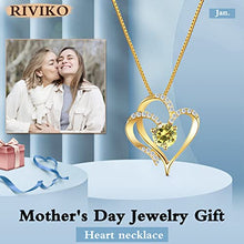 Load image into Gallery viewer, RIVIKO Love Heart Necklace For Women 925 Sterling Silver Gold Plated Zirconia August Birthstone Pendant Necklaces for Mother Wife Girls Sister Birthday Christmas Valentine's Day Mothers Day Jewelry Gift with Box
