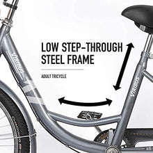 Load image into Gallery viewer, Viribus Adult Tricycle Three Wheel Trike Bike Single Speed Hybrid Cargo Cruiser with Removable Wheeled Basket for Shopping or Dogs Dustproof Bag Exercise Bike for Men Women Bicycle Bell (Gray1, 24")

