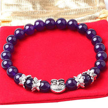 Load image into Gallery viewer, Weelovee Women Mens Inner Peace Heart Healing Amethyst Stone Bracelet 8MM Energy Beads Purple Gemstone (Silver Owl) …
