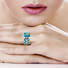 Load image into Gallery viewer, Turquoise Ring Sterling Silver 925 Genuine Gemstones Size 6 to 11 (Teal/Matrix Turquoise) (6)
