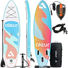 Load image into Gallery viewer, Aleur Explorer Inflatable Stand Up Paddle Board W Premium SUP Accessories Electric pump &amp; Backpack, Non-Slip Deck, Leash, Paddle and Hand Pump | Elegant, Fun, Portable,Versatile (Pastel+Electric pump)
