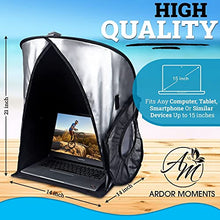Load image into Gallery viewer, Laptop Sun Shade Tent Dome v2.0 for Working Outside Glare | Fits up to 15" Inch Screen Reflective Silver Sleeve Hood Visor | Portable Umbrella Shield Privacy Cover for Work from Home Computer
