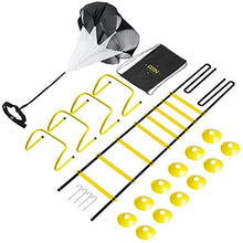 Load image into Gallery viewer, A11N Speed &amp; Agility Training Set- Includes 1 Resistance Parachute, 1 Agility Ladder, 4 Adjustable Hurdles, 12 Disc Cones | Exercise Equipment for All Sports
