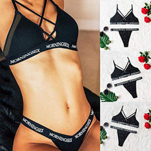Load image into Gallery viewer, YKARITIANNA Lingerie Plus Size Teddy Fashion Women Letter Solid Patchwork Hollow Sexy Lingerie Underwear G-String Set Black
