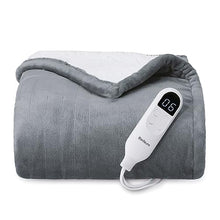 Load image into Gallery viewer, Bedsure Heated Blanket Electric Throw - Soft Flannel Electric Blanket, Heating Blanket with 4 Time Settings, 6 Heat Settings, and 3 hrs Timer Auto Shut Off (50x60 inches, Grey)
